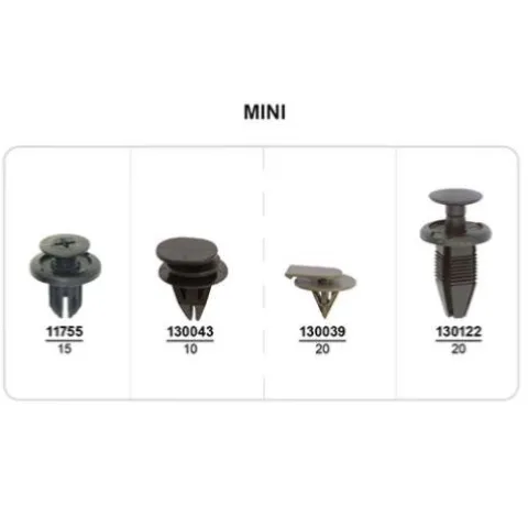 Coffret de 65 assortiments d'agrafes de moulures et Rivets plastiques de moulure et élargisseurs d'ailes pour MINI, Neuf