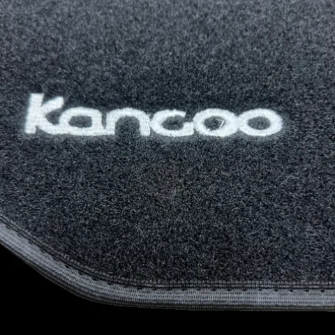 Kit 2 Tapis de sol Auto pour RENAULT KANGOO VP/FOURGON II depuis 2008, avec sigle KANGOO, moquette noire et clips, Neuf