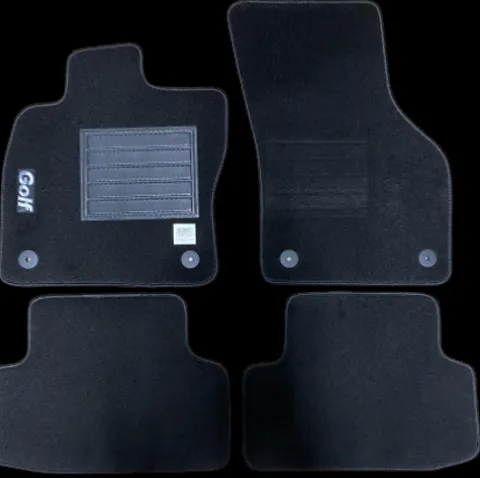 Kit 4 Tapis de sol Auto pour VOLKSWAGEN GOLF VIII, depuis 2020, avec sigle GOLF, moquette noire, avec CLIPS, Neuf
