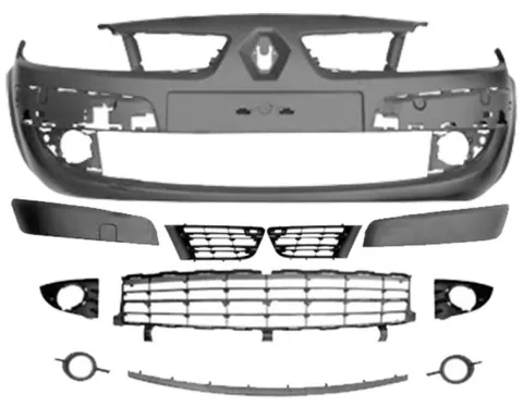 Pare chocs avant pour RENAULT SCENIC II phase 2, 2006-2009, complet, (10 éléments inclus), à peindre