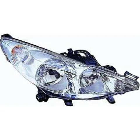 Phare Optique avant droit pour PEUGEOT 207 SW phase 2, 2009-2013, H7+H1, avec moteur, chromé, Neuf