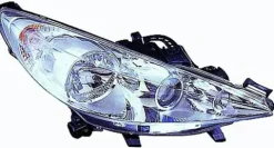 Phare Optique avant droit lenticulaire pour PEUGEOT 207 phase 1, 2006-2009, H7+H7+H1, moteur, chromé
