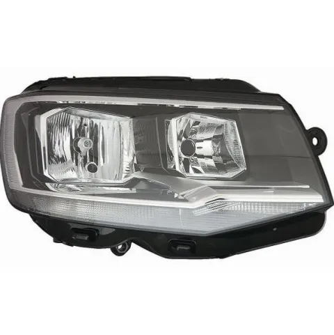Phare Optique avant droit pour VOLKSWAGEN TRANSPORTER T6 phase 1, 2015-2019, fond noir, profil chromé, H7+H7, avec moteur, Neuf