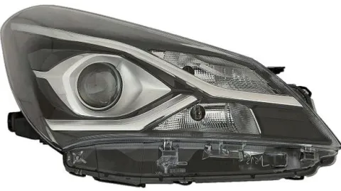 Phare Optique avant droit pour TOYOTA YARIS III phase 3, 2017-2020, fond noir, HIR2+WY21W, lenticulaire, Neuf