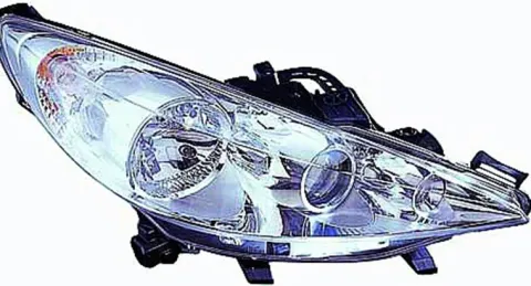 Phare Optique avant droit lenticulaire pour PEUGEOT 207 CC ph.2, 2009-2015, H7+H7+H1, moteur, chromé