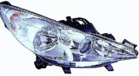 Phare Optique avant droit lenticulaire pour PEUGEOT 207 Sport ph.1, 2006-2009, H7+H7+H1, moteur, chromé