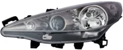 Phare Optique avant gauche pour PEUGEOT 207 phase 1, 2006-2009, H7+H7+H1, avec moteur, noir, Neuf