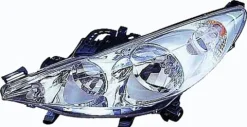 Phare Optique avant gauche pour PEUGEOT 207+, 2012-2014, H7+H1, avec moteur, chromé, Neuf