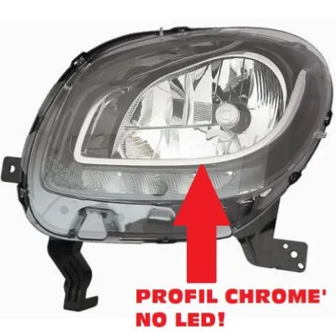 Phare Optique avant gauche pour SMART FORFOUR 2014-2019, H4, feu diurne LED, Neuf