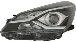 Phare Optique avant gauche pour TOYOTA YARIS III phase 3, 2017-2020, fond noir, HIR2+WY21W, lenticulaire, Neuf