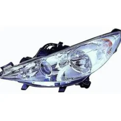 Phare Optique avant gauche lenticulaire pour PEUGEOT 207 SW ph.2, 2009-2013, H7+H7+H1 moteur, chromé