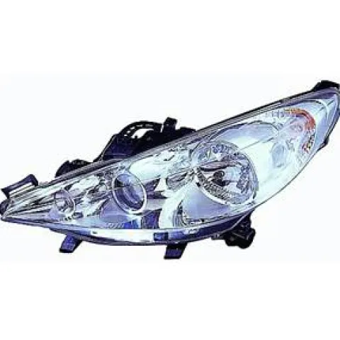Phare Optique avant gauche lenticulaire pour PEUGEOT 207 SW ph.2, 2009-2013, H7+H7+H1 moteur, chromé