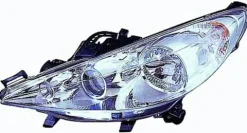 Phare Optique avant gauche lenticulaire pour PEUGEOT 207 SW ph.1, 2006-2009, H7+H7+H1 moteur, chromé