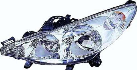 Phare Optique avant gauche pour PEUGEOT 207 SW phase 1, 2006-2009, H7+H1, avec moteur, chromé, Neuf