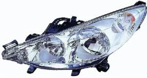 Phare Optique avant gauche pour PEUGEOT 207 Sport phase 1, 2006-2009, H7+H1, moteur, chromé, Neuf