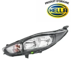 Phare optique avant gauche pour FORD FIESTA VI phase 2, 2013-2016, H7+H15, Produit d'origine HELLA, avec moteur et DRL, fond noir, Neuf