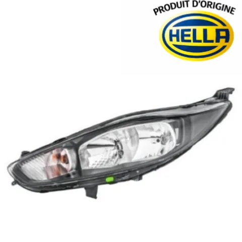 Phare optique avant gauche pour FORD FIESTA VI phase 2, 2013-2016, H7+H15, Produit d'origine HELLA, avec moteur et DRL, fond noir, Neuf