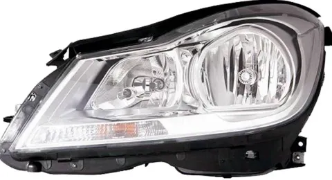 Phare Optique avant gauche pour MERCEDES (W204) CLASSE C ph. 2 2011-2014, H7+H7, Corps chromé